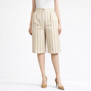 Vintage High Waist Striped Bermuda Shorts Tailored Fit Linen Blend Women’s 10